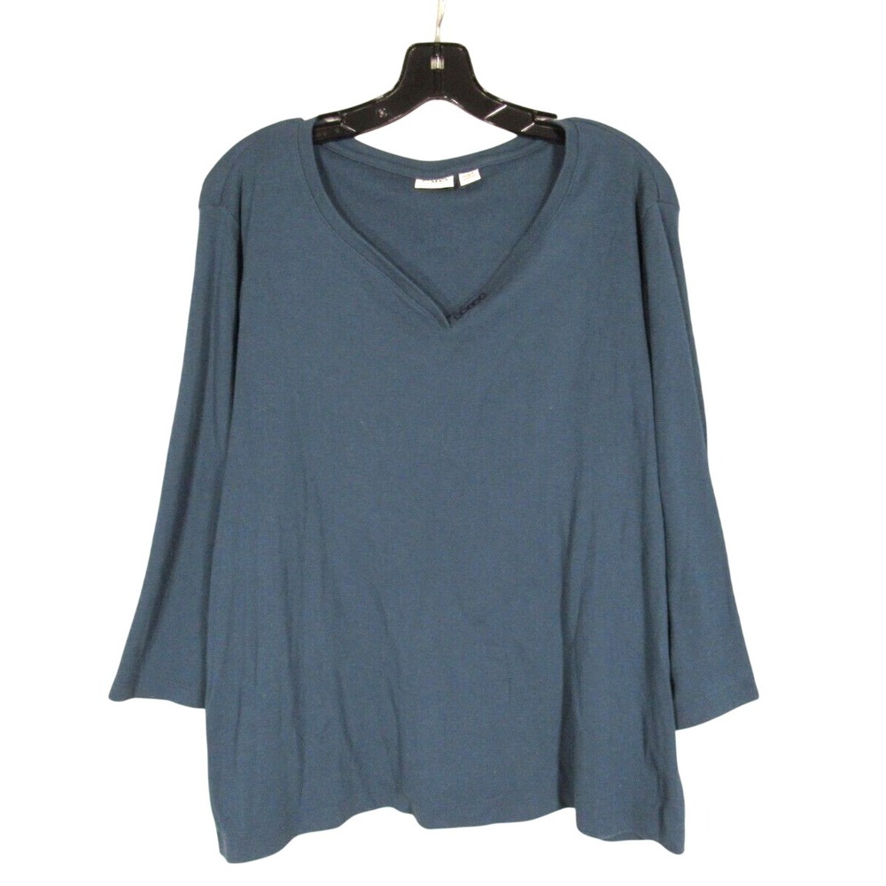 CATO Woman TEAL Jersey Knit V-NECK Button Detail 3/4 SLEEVE T-Shirt Top 22/24W